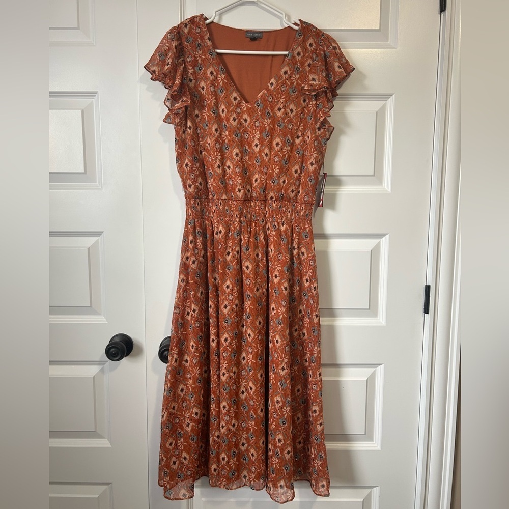 Vince Camuto Rust Patterned Midi Dress